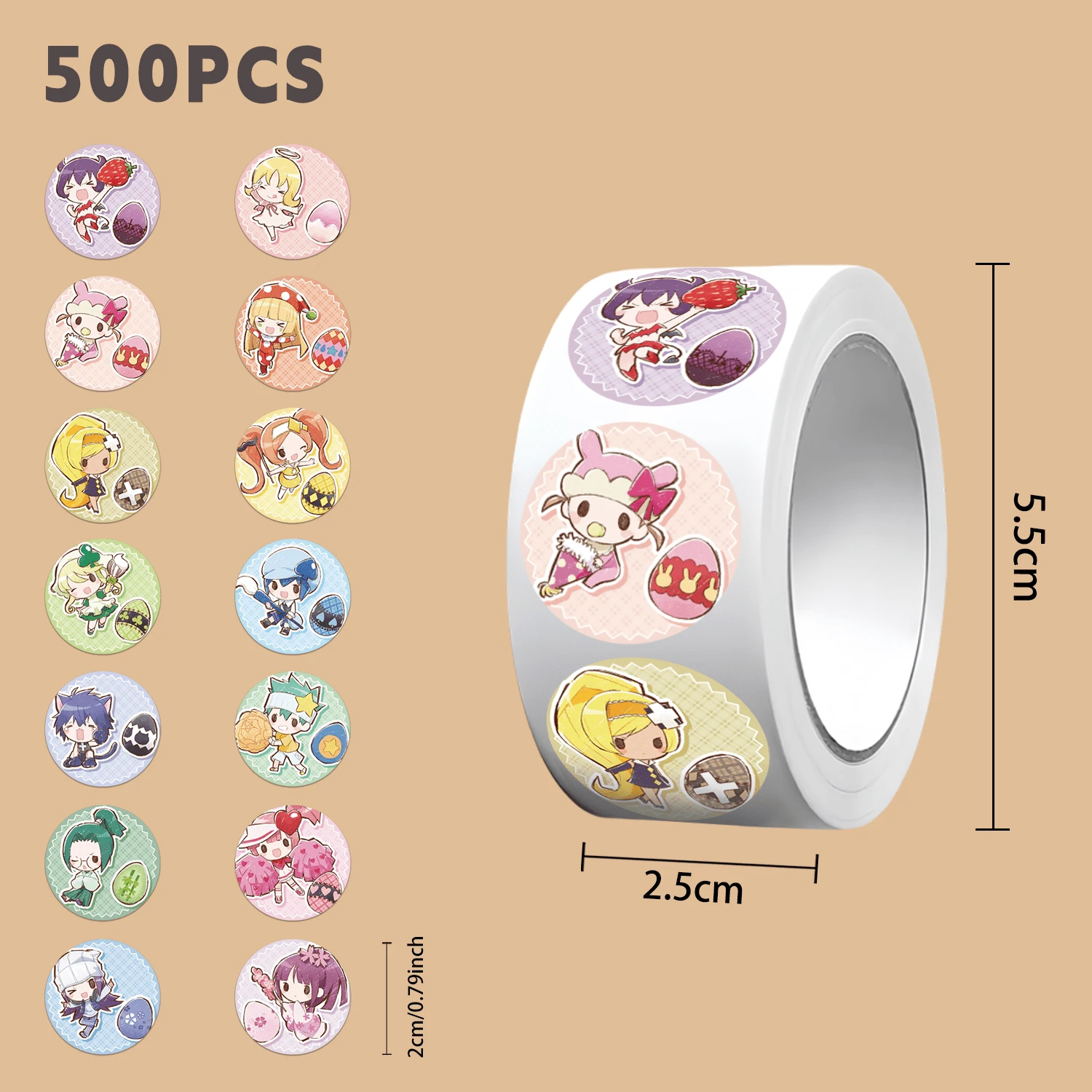 500 szt./rolka, urocze naklejki z motywem kreskówek, kolorowe naklejki winylowe, odpowiednie na butelki z wodą, laptopy, walizki, telefony komórkowe, prezenty na imprezę, kolekcję dla nastolatków