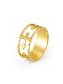1PC 18K Gold/Silver Plated Cross Ring, Stainless Steel Hollow Cross Ring, Personalized Ring, Christian Gift, Baptism Gift, Friend Gift, Mother Gift, Youth Jewelry,Waterproof And Non Fading