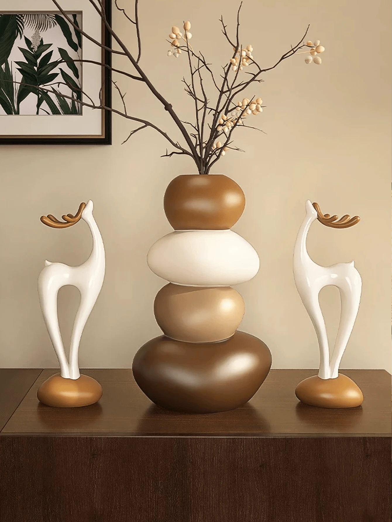 1件树脂鹿雕塑，几何花瓶主题，适用于各种房间类型，非常适合圣诞节、感恩节、新年和一般节日装饰，无需电源