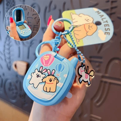 Line Dog Retro Game Keychain - Happy Holiday Edition - Blue Edition, Cute Kawaii Keychain with Mirror & Sound, Fun Decoration for Girls & Teens, Stylish Accessory for Bags & Keys, Perfect for School & Work, Popular Novelty Gift Idea, Unique Retro Pha Phone, Strotoone, as 完成的組合, Custon Stroap, Stroap, Stroer,asa Phking, Collectible Charm for Daily Use & Special Occasions.