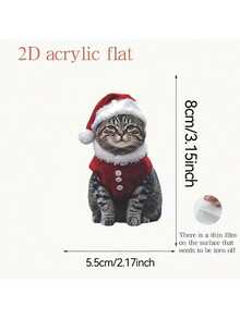 Ornement de Noël chat acrylique avec chapeau de Père Noël - Pendentif d'arbre thématique animal festif, décoration suspendue pour la maison, la voiture, les anniversaires, les fêtes, accessoire non électrique sans pile nécessaire - Multicolore - Voir 5