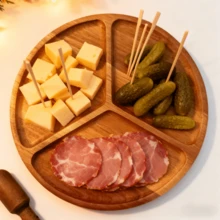Multi-Functional Acacia Wood Tray - Perfect For Snacks, Fruits, Desserts, Etc. - Ideal For Family Gatherings, Restaurant And Kitchen Decoration, Dessert Tray, Decorative Tray, Cake, Nut Tray, Candy Tray, Christmas, Christmas Eve, Easter, Party Picnics, Serving Plates And Other Holiday Gifts, Practical Kitchen Tool - Yellowish Brown - View 5