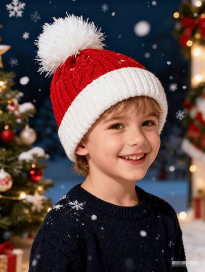 1pc Baby Knitted Hat, Jacquard Pattern Hat, Holiday Gift Hat, Soft And Comfortable To Wear