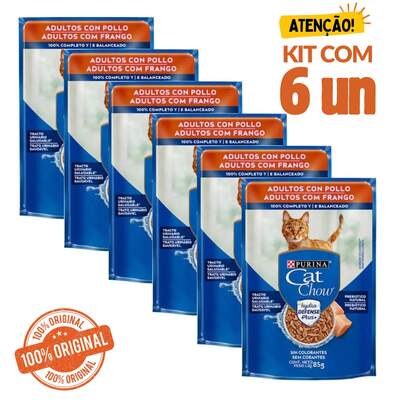 PURINA Kit 6 un Ração Úmida Cat Chow Adultos Frango ao Molho Sachê 85g