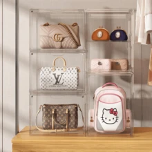 1 Pack Clear Bookshelf Book Organizer, Plastic Stackable Book Display Box With Magnetic Doors, Acrylic Display Case For Toys, Bags, Shoes And Wallets - Clear - View 9