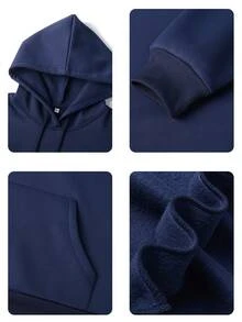 Women's Fashionable Autumn/Winter Hooded Pullover Sweatshirt, Soft & Comfortable Thermal Lining Top - Navy Blue - View 5