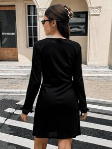 Vestido negro mujer corto manga larga con bordado moda casual elegante,  vestido negro mujer, vestido corto bordado, vestido manga larga, moda casual elegante, vestido bohemio. - Negro - Ver 4