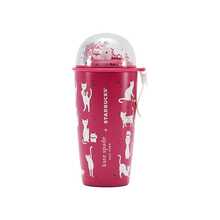 Kate Spade 1 pieza Taza aislada rosa con marca compartida de , -2023-99, Taza térmica con patrón de gato rojo lindo y tapa con bola de cristal, 355ML, Botella de agua portátil y elegante para uso en el hogar y al aire libre, regalo para ella/él, regalo de cumpleaños, regalo de Navidad.
