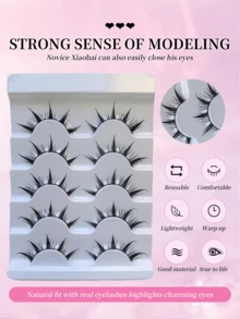 5 对漫画风格假睫毛 | 无残忍仿貂皮材质，纯真诱人的小恶魔风格，戏剧性眼部放大效果，轻巧可重复使用，非常适合角色扮演、派对和日常化妆，让您脱颖而出 - 尖尾漫畫款 - 查看 3