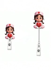 2D Flat Acrylic Nurse Girl ID Card Holder - Retractable Badge Reel, Durable Tag, Suitable For Medical Students And Practicing Nurses - Durable PMMA Material, For Workplace Identification, Medical Tag Clip | Fun Design | Durable Acrylic Material, Nurse Accessories, Back To School, Teacher Gift