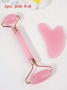 1 /2 Facial Beauty Massage Tool Set, Made Of Resin, Including Roller Massager And Scraper, Suitable For Body And Back, And Available In Pink/White.