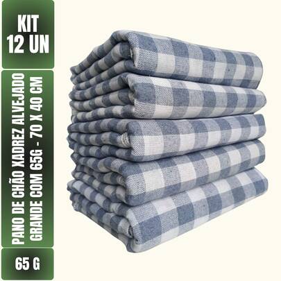 Kit Com 12 Panos De Chão Grande Xadrez 70x40cm - Saco Duplo Ev