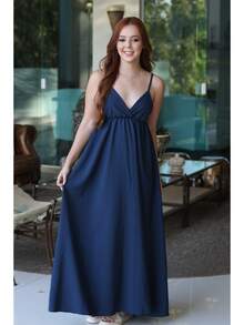 Women's Backless Dress With Long, Loose Neckline And Thin Straps - 查看 2