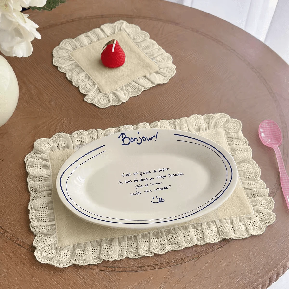 1/6/30 件韩国 Ins 风格米色心形蕾丝小餐巾，多用途防尘布，适用于食物摄影