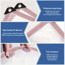 1pc Transparent Polyethylene Tarp With Grommets | 6-Layer White Edge Binding & 4 Reinforced Corners | 50cm Grommet Spacing + 5m Rope Included - Waterproof Cover For Gazebos, Chicken Coops, Porches, Balconies, Patios, Garden Plants & Camping (Clear)