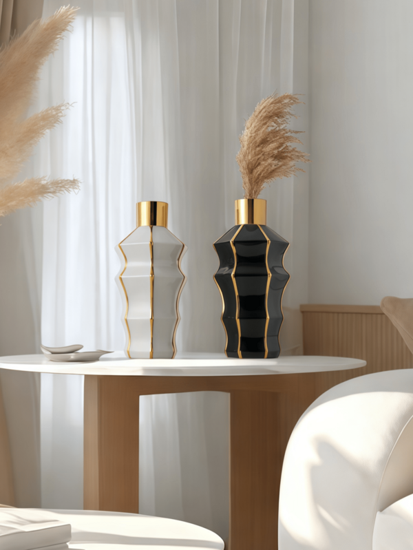 1 pieza Jarrón largo de estilo de arte moderno con borde dorado, adecuado para colocar flores frescas y secas en escritorios de oficina. Es un jarrón decorativo para entradas de salas de estar, salones de té y escritorios de estudio.