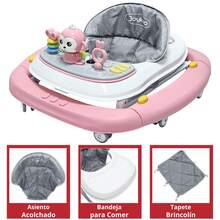 Joykoo Andadera para Bebé Mecedora Mono Musical Bastón Dirigible Alturas Ajustables Plegable Tapete Brincolín - Rosa - Ver 3