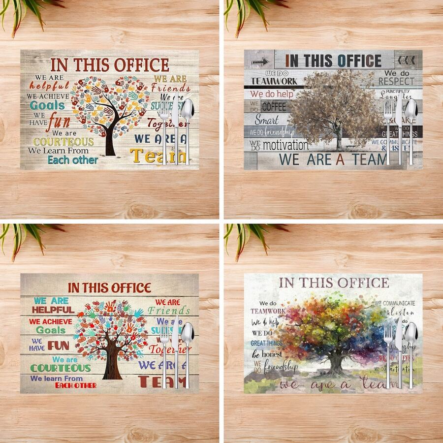 1 件/4 件/6 件亚麻餐垫,印有激励团队精神的图案,适合餐桌、四季装饰、现代可洗桌垫、家居装饰、杯垫、厨房餐垫、室内/室外派对装饰、理想礼物 - 彩色 - 查看 1