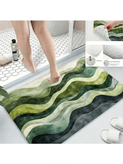 1pc Fresh Green Wavy Pattern Carpet, Decorative Rug, Doormat, Small Rug, Welcome Mat, Carpet, Floor Mat, Outdoor Doormat, Kitchen Rug, Home Decor, Front Door Mat, Area Small Rug, Outdoor Mat, Home Decor, Area Rug, Garden Carpet, Washable Rug