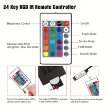 1 件 3.28 英尺-65.6 英尺智能 LED 灯带，RGB 变色音乐同步 LED 灯带，带 44 键/24 键遥控器和应用程序控制，可调光，可切割，适用于卧室、客厅、电视背光、厨房、酒吧、游戏室、情人节和派对装饰 - 24KEY - 查看 5