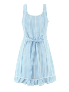 Women's  Plaid Square Neck Sleeveless  Tie Back Fake Button-Front Ruffled Slim Fit Dress For Vacation  Daily - Blue - View 6