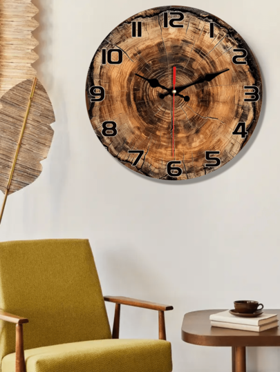 Silent Non Ticking Wand Klok Tree Trunk Section 10"/12" Round Wooden ative Bedroom, Living Room, Dining Hallway, Study Battery Operated, Bedroom Clock, Natural Wood Finish, Construction, Home Minimalist High Quality Craftsmanship, ator view 3