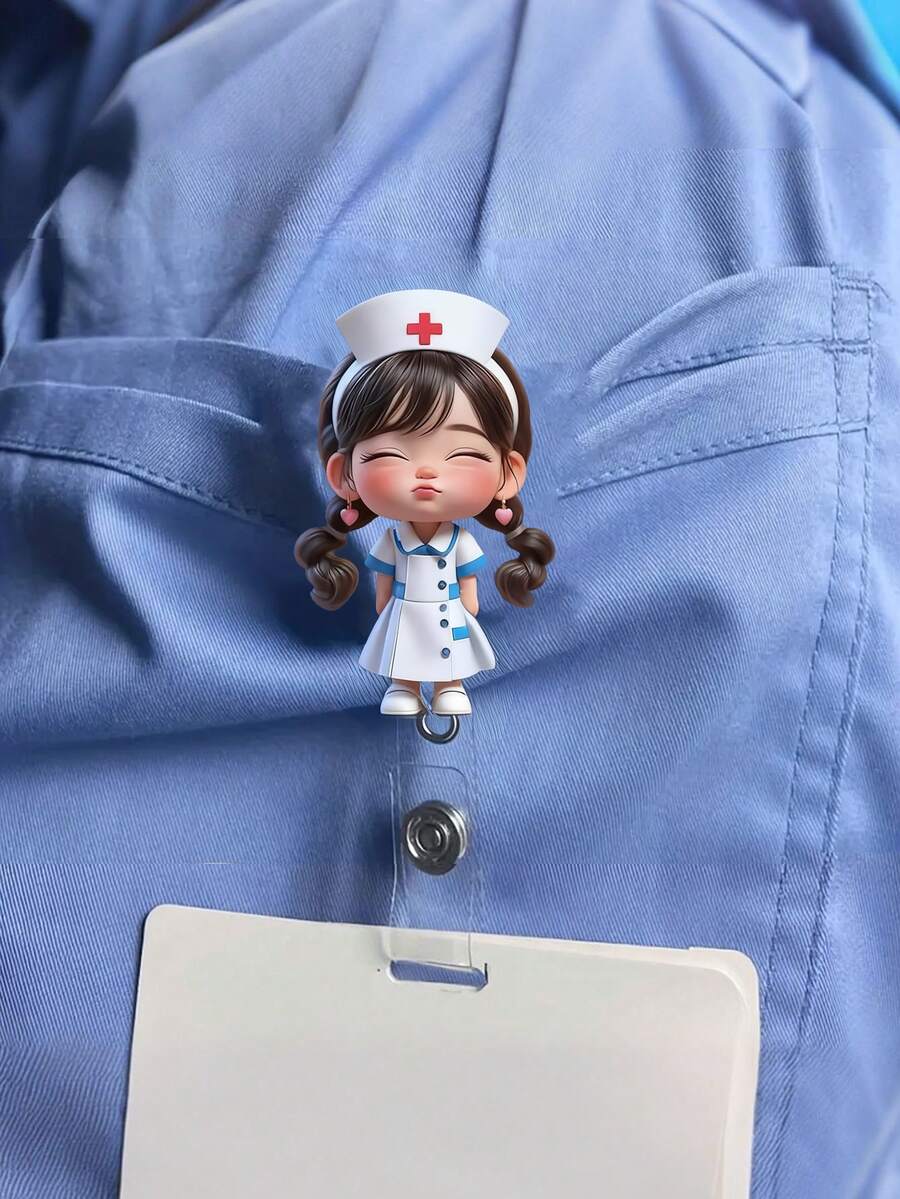 2D 平面壓克力護理師女孩識別證套 - 可伸縮識別證夾，適用於醫學生和護理師 - PMMA 材質職場識別證，醫療識別證夾 | 趣味設計 | 壓克力護理師配件 開學教師禮物 - 彩色 - 查看 1