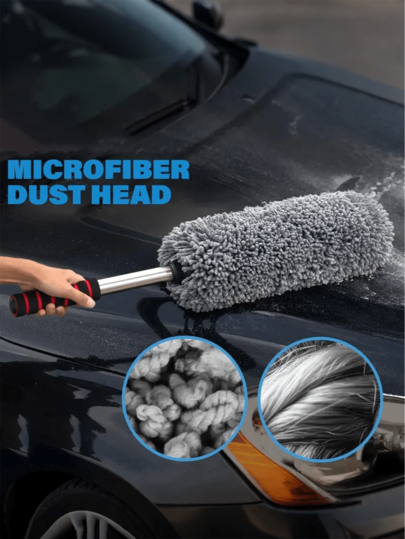 منشفة تنظيف السيارة الميكروفيبر فائقة الجودة والحجم الكبير مع مقبض قابل للتمديد - الشعيرات الناعمة لا تخدش، مناسبة للسيارات والشاحنات والسيارات الرياضية متعددة الاستخدامات والدراجات النارية، تنظف بسهولة المناطق الصعبة الوصول إليها، ملحق تنظيف السيارة، مقبض إرجونومي، فاخرة، منشفة خارجية للسيارة، فرشاة تنظيف الغبار