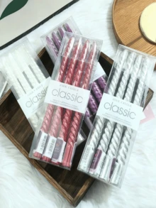 4pcs/Set 25cm Classic Electroplated Spiral Wax Taper Candles, Elegant Slim Straight Candles With Intricate Spiral Patterns, Long Burning Time And Stable Flame, Packed In Transparent Gift Box, Ideal For Christmas Decor, Wedding Centerpieces, Dinner Party Ambiance, Holiday Gatherings, And Luxury Home Decor. - Multicolor - View 7
