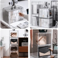 1 Pack Clear Bookshelf Book Organizer, Plastic Stackable Book Display Box With Magnetic Doors, Acrylic Display Case For Toys, Bags, Shoes And Wallets - Clear - View 5