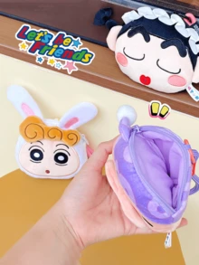 Crayon Shin-Chan Himawari Themed Plush Storage Bag - Cute & Unique Design With Shin-Chan Face Embroidery & Zipper Closure, Perfect For Storing Small Items, Keys, And Cosmetics, Add A Touch Of Playfulness To Your Daily Routine & Travel Adventures