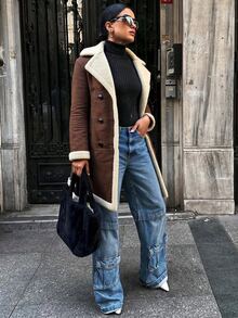 Chaqueta de Moda para Mujer - Cálida, Cómoda y Estilosa con Bolsillos y Botones, Perfecta para Ocasiones Informales y Cotidianas. - Marrón oscuro - Ver 3