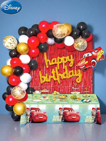 Disney 53pcs  Cars Balloon Set, Multicolor Latex Balloon Arch Kit, Cars Lightning McQueen Theme Birthday Party Decorations, Anniversary Celebration Party Supplies, Holiday Party Birthday Gift For Family & Friends