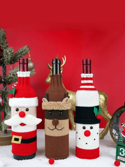 New Christmas Wine Bottle Cover, Creative Champagne/Wine Bottle Sleeve With Santa Claus, Snowman, Deer Patterns, Knitted Wine Bottle Cover, Holiday Decoration For Hotels, Restaurants, Dining Tables, Christmas Decor Santa Claus Wine Bottle Cap, Knitted Champagne Bottle Sleeve, For Restaurant Holiday Setting, Christmas, Halloween, Thanksgiving, Easter Gifts