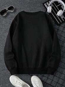 Sudadera de algodón puro con cuello redondo para hombre, suéter navideño feo festivo con estampado gráfico de Feliz Navidad, Papá Noel, reno, copo de nieve, acogedor, de manga larga, para vacaciones - Negro - Ver 3