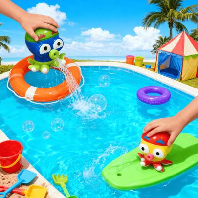 1 pieza Juguete rociador con forma de pulpo de dibujos animados coloridos, diseño lindo para jugar con agua en la bañera, juguete de baño interactivo para bebés y niños pequeños