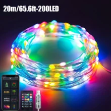 Smart Fairy String Lights, 16.4/33/66 Ft Color Changing Christmas Tree Decorative Lights, Music Synchronization, APP Control And Remote Control, Suitable For Indoor, Outdoor, Halloween, Christmas, Holiday Party Decorations, More Discounts For Multiple Pieces - 皮革燈串 - 查看 16