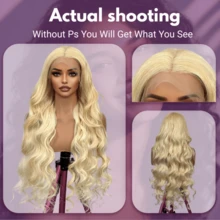 13x4蕾丝前假发，200%密度，613号金色混色，34英寸水波纹蕾丝前假发，预拔毛棕色假发，原生发，预拔毛带婴儿绒毛，女士高密度巴西原生发，10-14英寸波波头假发 - S613 - 查看 2