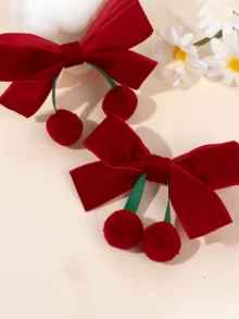 2个樱桃发夹，女孩蝴蝶结发夹，可爱水果发夹，女孩双马尾蝴蝶发夹，新年发夹，圣诞节发饰，发爪，发夹，发卡 - 酒紅色 - 查看 3