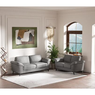 Juego de sala moderno con 2 sillones en gris oxford, muebles de sala de estar contemporáneos, cómodos y resistentes, diseño actual, fácil de combinar e instalar