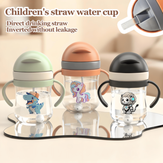 1pc 250ml/8.45oz Anti-Choking Straw Cup, 1+ Year Old Gravity Ball Water Bottle, New Training Cup, PC Material, Leak-Proof & Anti-Drop, 360° Drinking, Growth Training Water Bottle
