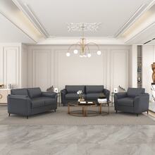 Sofá con 3 plazas en tapiz negro, mueble moderno para sala, diseño elegante y resistente, cómodo, ideal para espacios familiares y fácil de combinar con la decoración - Gris Oscuro - Ver 1