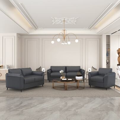 Sofá con 3 plazas en tapiz negro, mueble moderno para sala, diseño elegante y resistente, cómodo, ideal para espacios familiares y fácil de combinar con la decoración