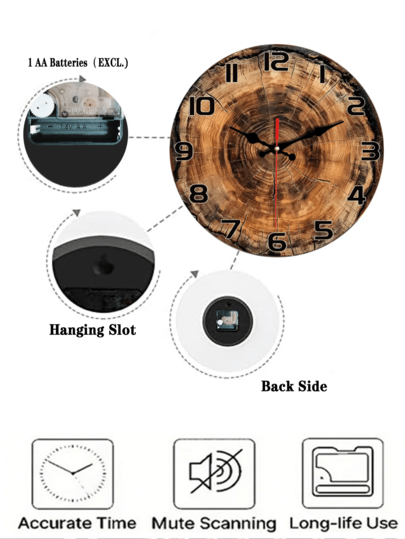 Silent Non Ticking Wand Klok Tree Trunk Section 10"/12" Round Wooden ative Bedroom, Living Room, Dining Hallway, Study Battery Operated, Bedroom Clock, Natural Wood Finish, Construction, Home Minimalist High Quality Craftsmanship, ator view 5