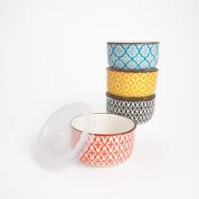 Set De 4 Bowl Tazón Sopero De Cerámica Vintage Tipo Talavera - Negro - Ver 2