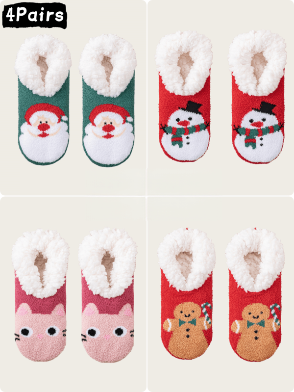 1/4 Pair Adult Women & Couples Thick Floor Socks, Silicone Thermal Lining Socks For Indoor Home Use, Suitable For Autumn/Winter, Christmas Holiday