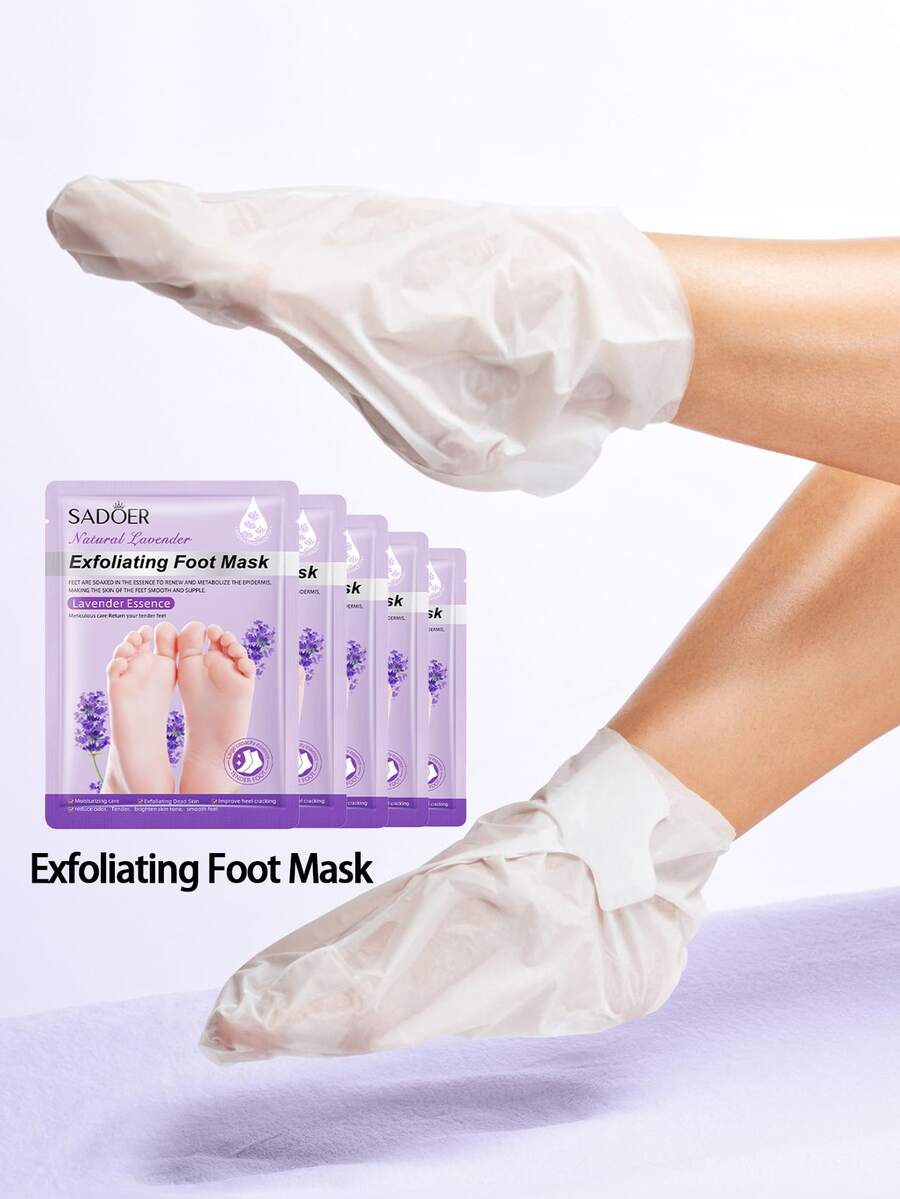 16 片装保湿去角质薰衣草足膜，柔软光滑，浅米色，防止开裂，去除死皮，保护性弹性足部护理袜，家庭足部护理，足部水疗膜