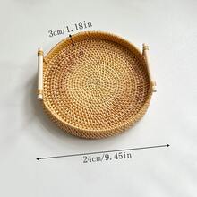1 件圆形藤条储物托盘带手柄，日式面包和糕点托盘，珠宝和化妆品展示整理托盘 - 黃色 - 查看 10
