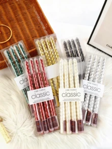 4pcs/Set 25cm Classic Electroplated Spiral Wax Taper Candles, Elegant Slim Straight Candles With Intricate Spiral Patterns, Long Burning Time And Stable Flame, Packed In Transparent Gift Box, Ideal For Christmas Decor, Wedding Centerpieces, Dinner Party Ambiance, Holiday Gatherings, And Luxury Home Decor. - Multicolor - View 2