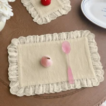 1/6/30 件韩国 Ins 风格米色心形蕾丝小餐巾，多用途防尘布，适用于食物摄影